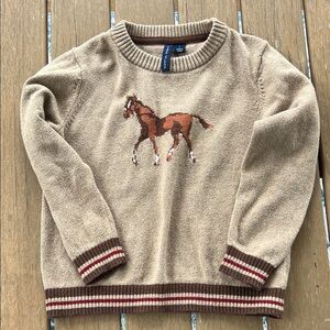 Janie and Jack Tan Crewneck with Horse Motif